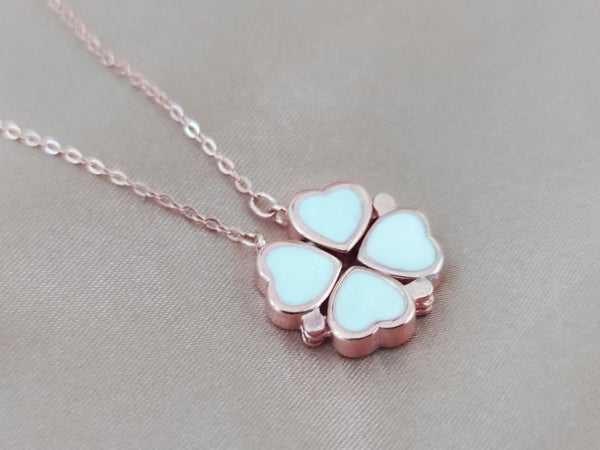 2-in-1 Magnetic Four Leaf clover Necklace Rosegold