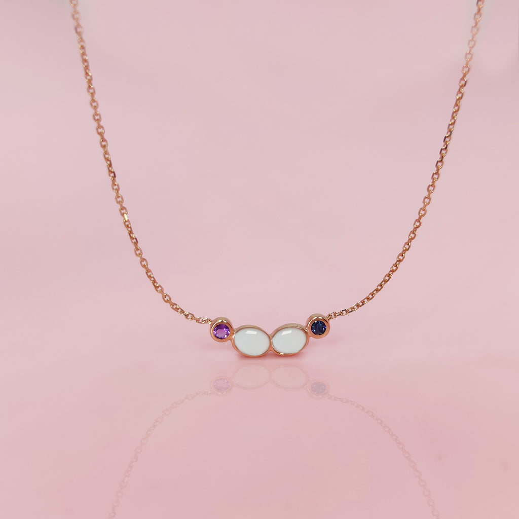 Dainty Gold  Double Oval Breastmilk Birthstone Necklace