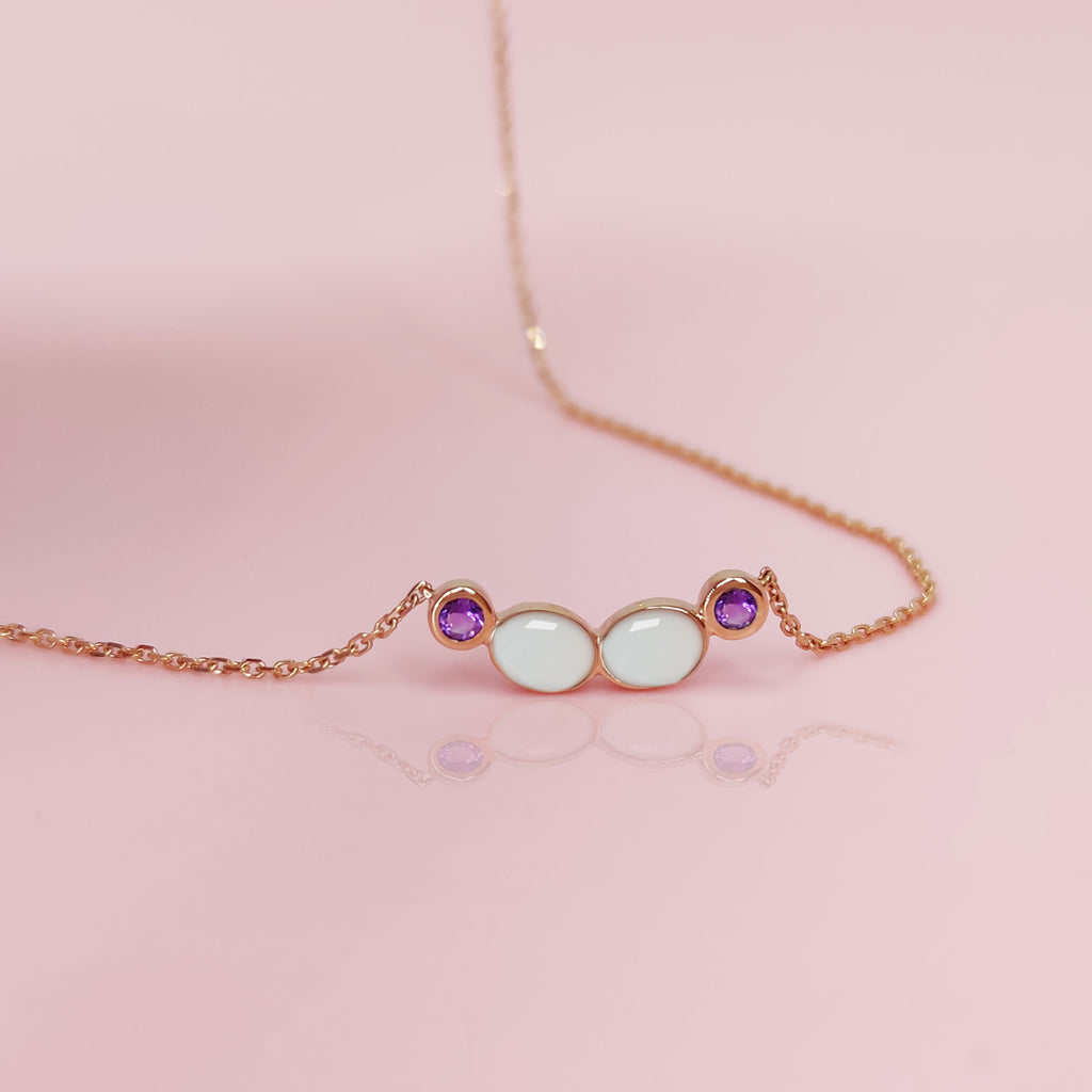 Dainty Gold  Double Oval Breastmilk Birthstone Necklace
