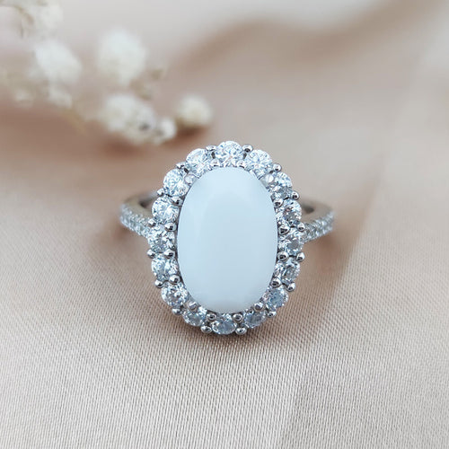 Gold Diamond Halo Oval Breast Milk Ring