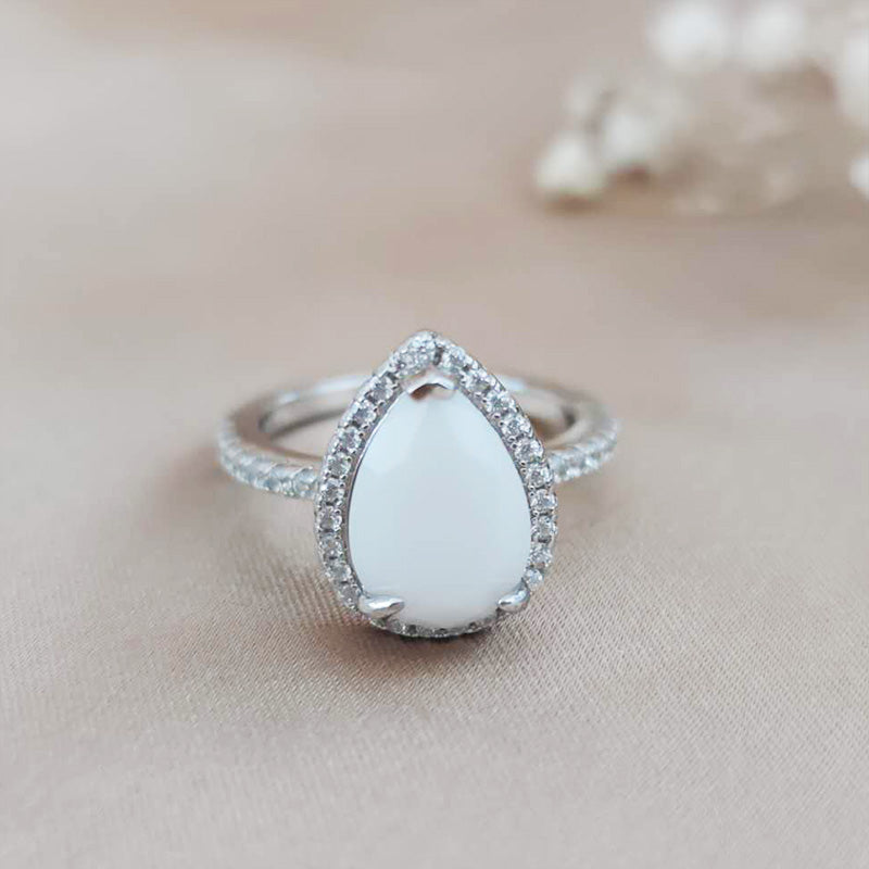 Sterling Silver Halo Breastmilk Teardrop Ring – Jewelry Memories