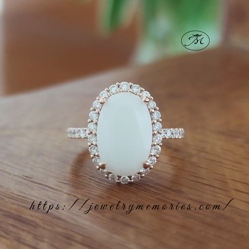 Gold Diamond Halo Oval Breast Milk Ring